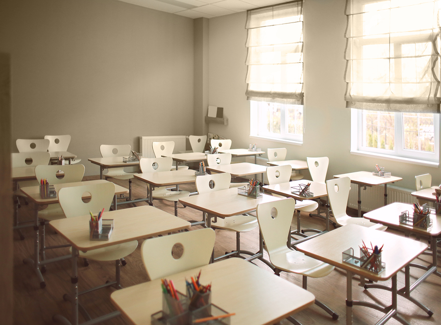 Picture of desks in a classroom.